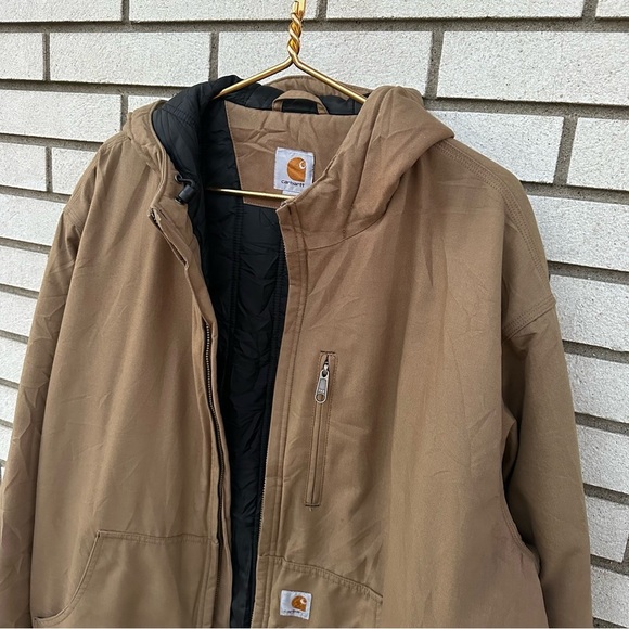Carhartt Quick Duck Woodward Active Jacket Tan Water-Repellent Hooded Workwear - Picture 3 of 15